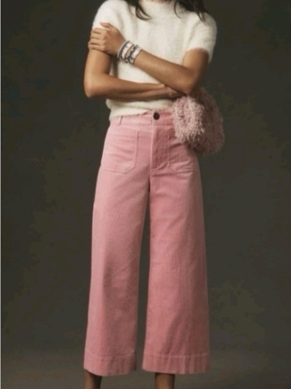 Anthropologie The Colette Pale Pink Corduroy Ankle Pants size 28
